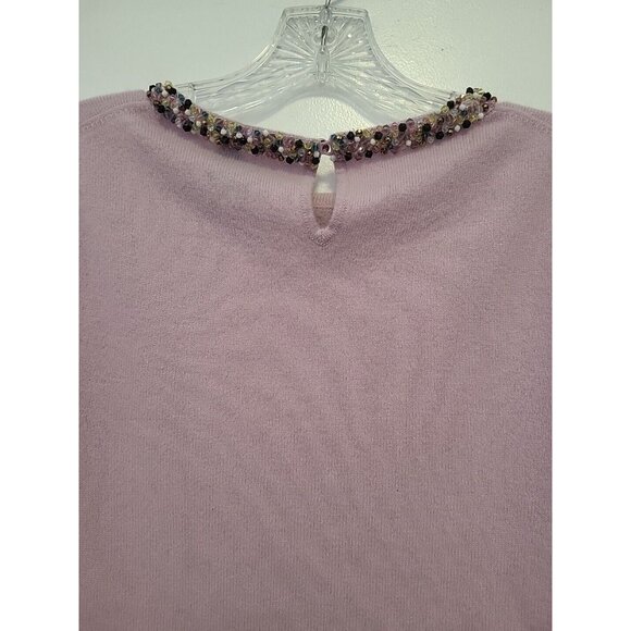 Magaschoni Cashmere Womens Sweater Beaded Trim Lavender Small - Picture 6 of 8